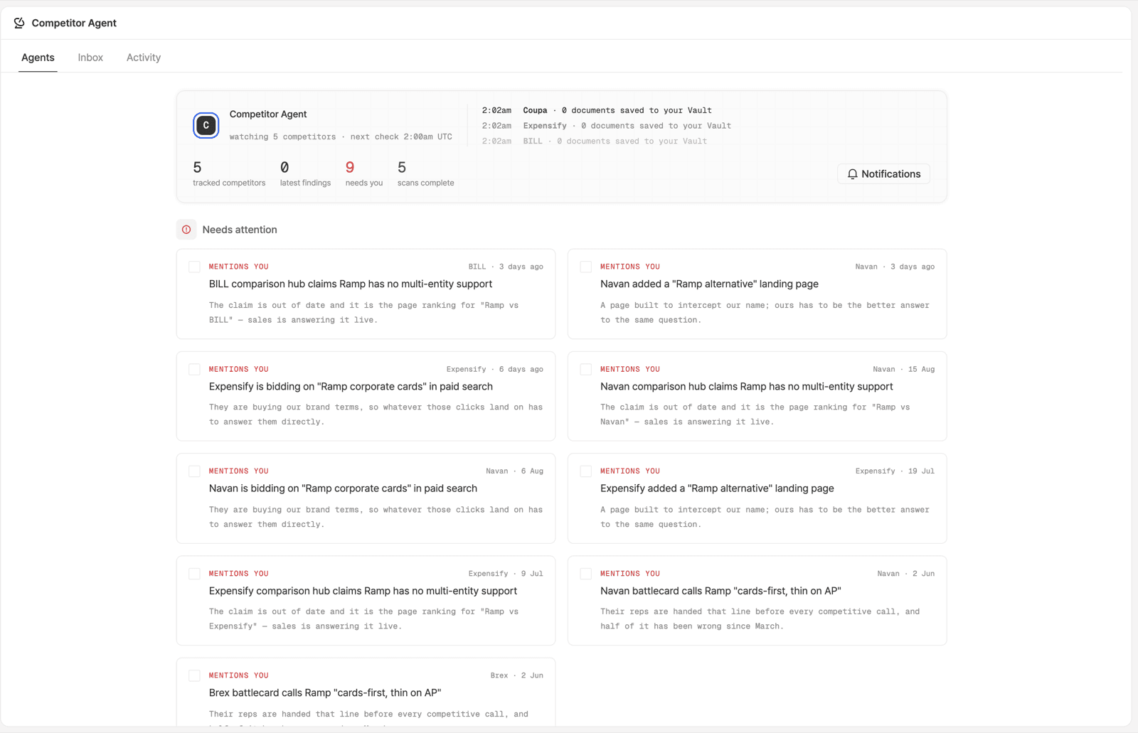 The competitor agent's findings