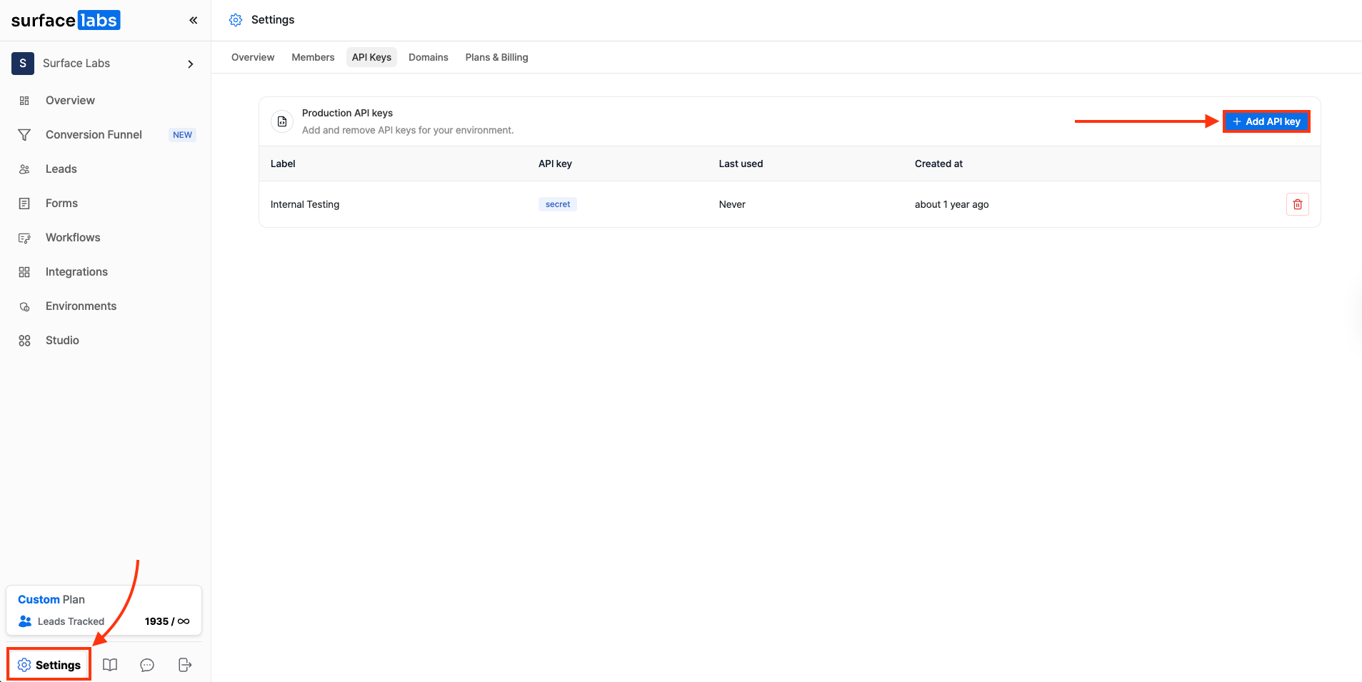 Get API key from Surface